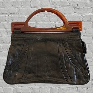 NARS Black Leather Clutch with Amber Lucite Handles
